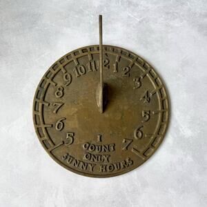 Vintage Brass Sundial Garden Patio Decor I Count Only Sunny Hours Arabic Numbers